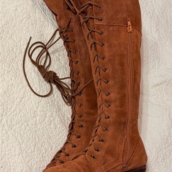Jeffrey Campbell Sz 9 Brown 100% Lambs Leather Tall Lace Up boot Free People Joe - Picture 14 of 16